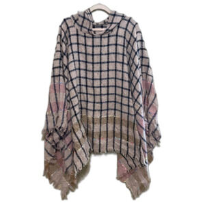 Marc New York Andrew Marc Pink Plaid Hooded One Size Poncho Sweater